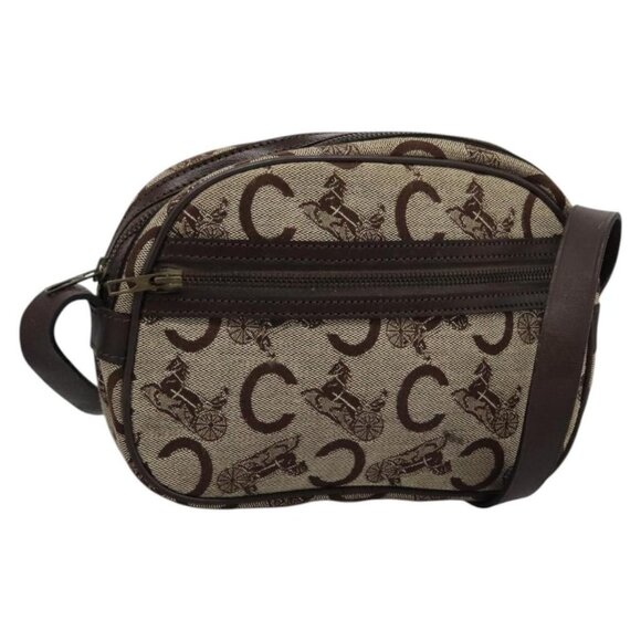CELINE C Sulky Shoulder Bag Canvas Leather Beige Brown Auth EC715 - Picture 1 of 16